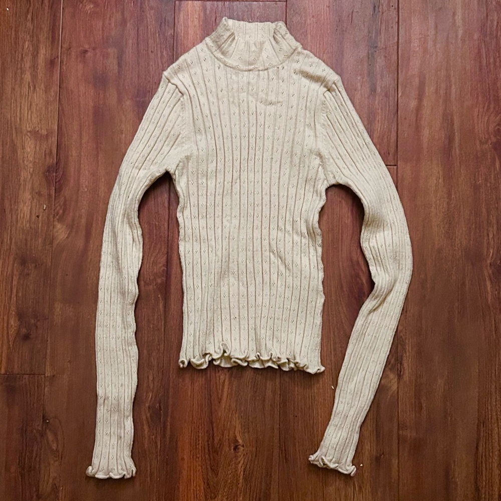 pull&bear cream pointelle turtleneck